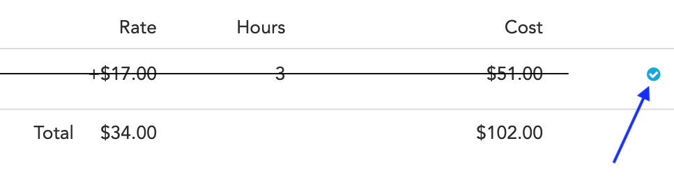 Blue tick to restore a removed pay adjustment