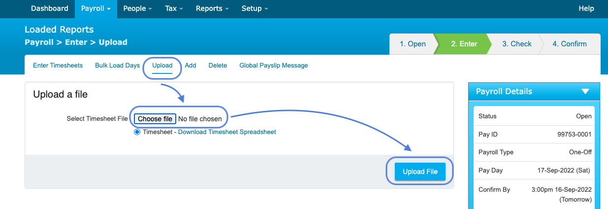 iPayroll upload CSV file