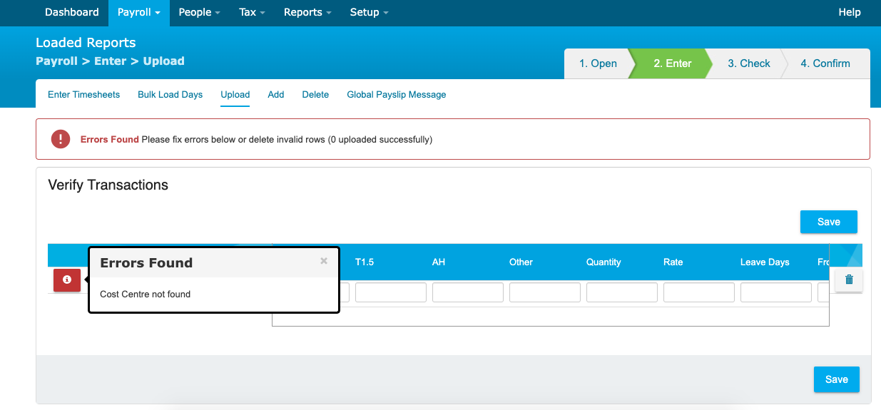 iPayroll import error: Department code mismatch