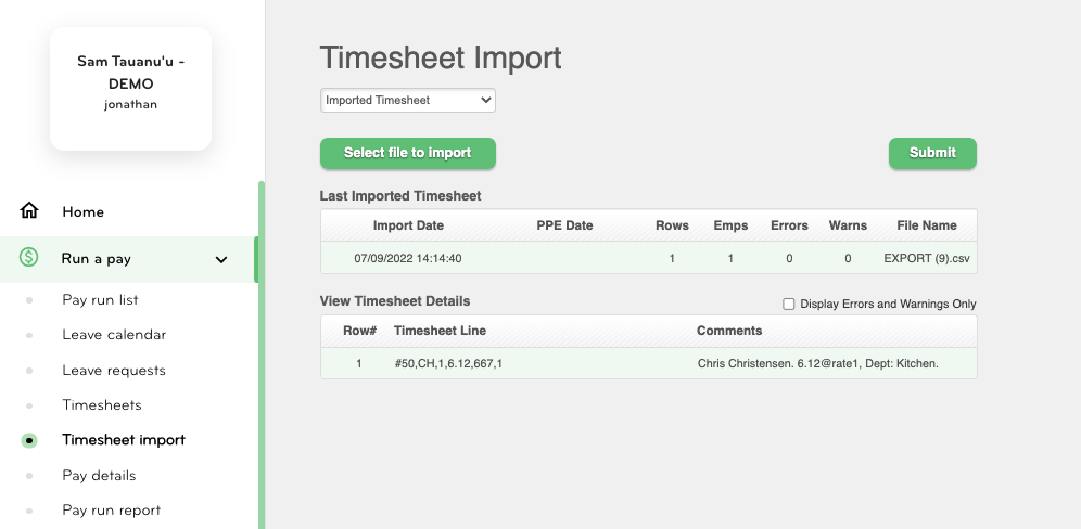 Smartly Run a Pay > Timesheet import