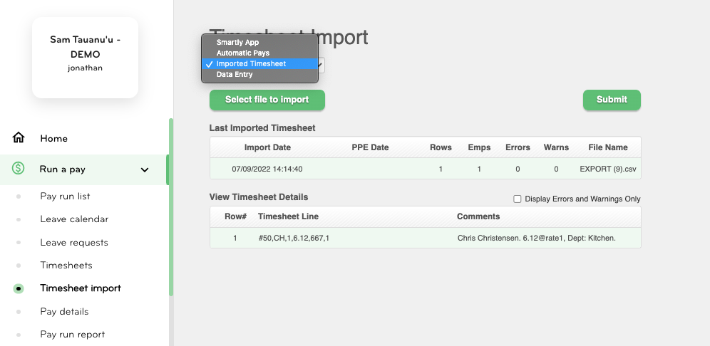 Smartly Pay Group dropdown