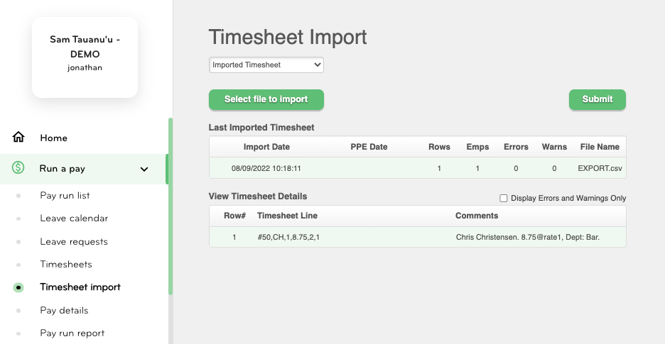 Smartly timesheet import submit confirmation