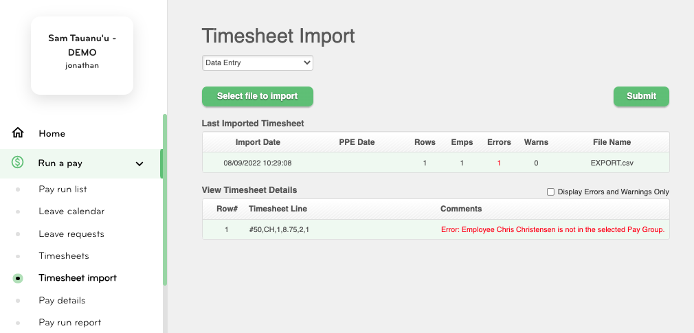 Smartly import error: Pay Group mismatch