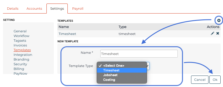 PaySauce create Timesheet template
