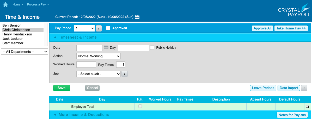 Crystal Payroll Data Import button
