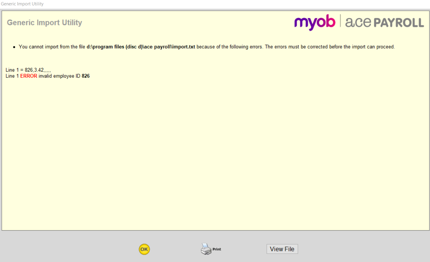 Ace Payroll import error: Pay Code mismatch