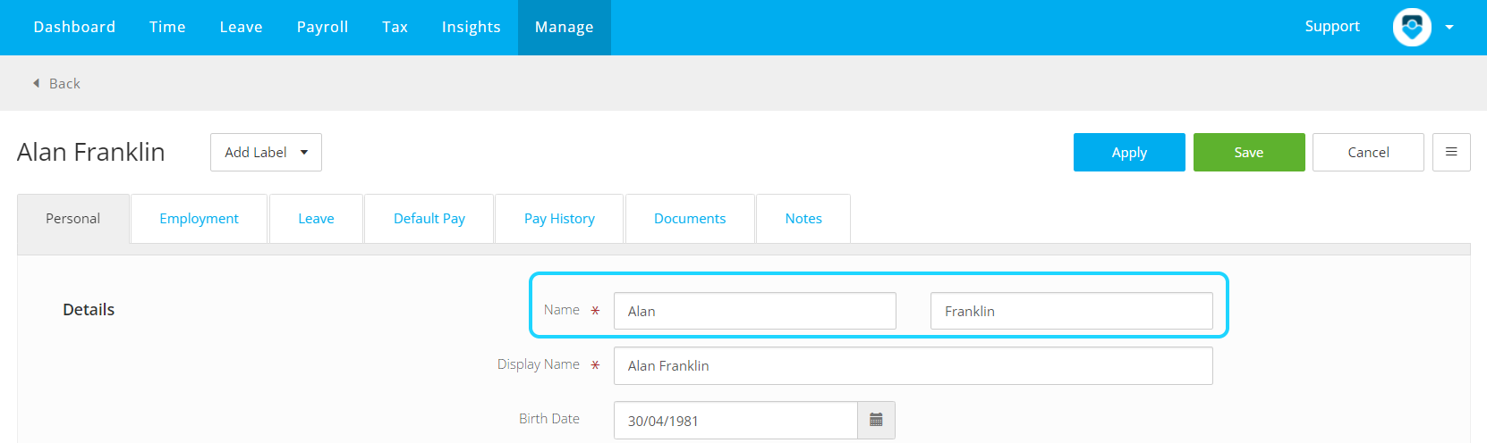 PayHero Staff Editor showing Display Name