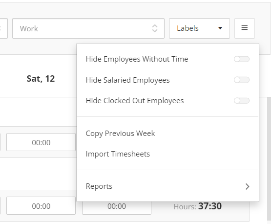 PayHero menu button, Import Timesheets