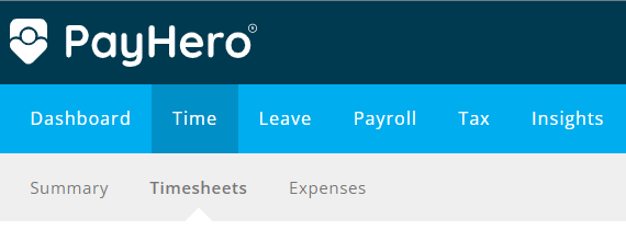 PayHero Time > Timesheets menu