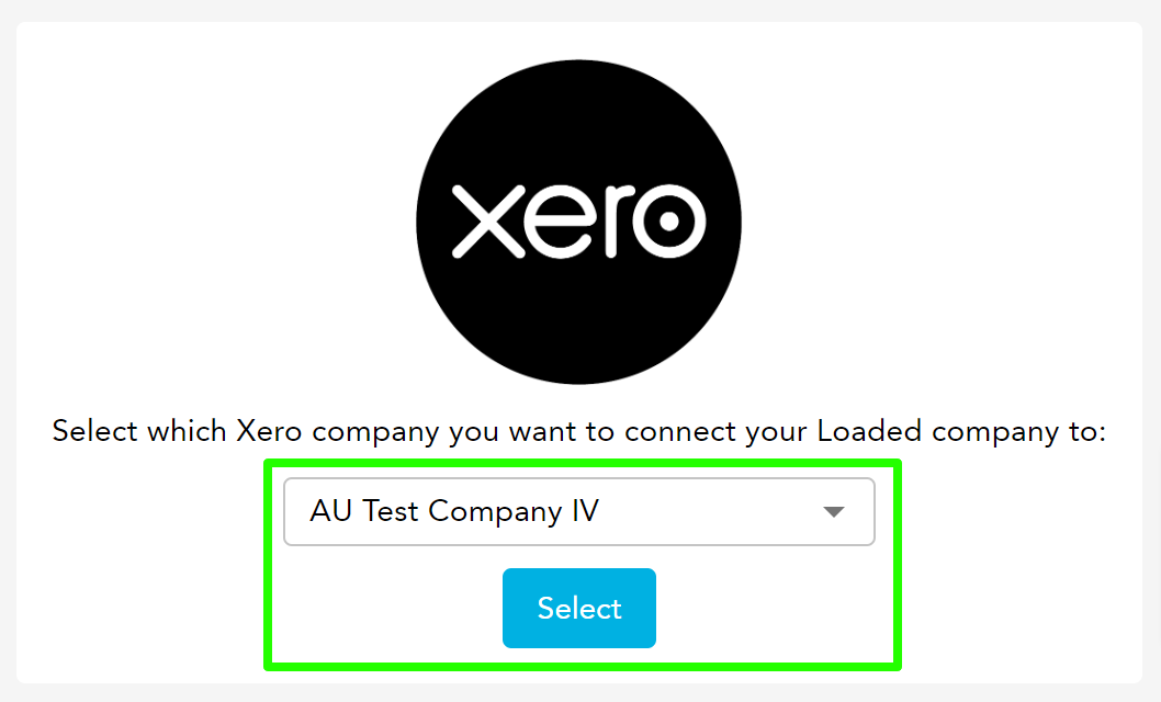 Select Xero company screen