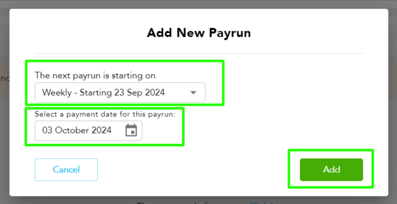 Add payrun start date selector