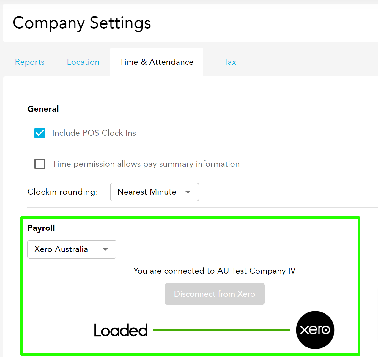 Loaded connected to Xero payroll confirmation