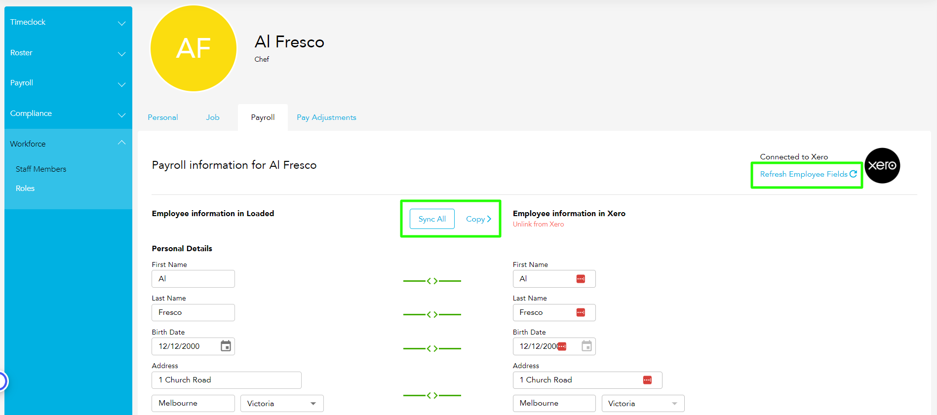 Sync All button for staff member information
