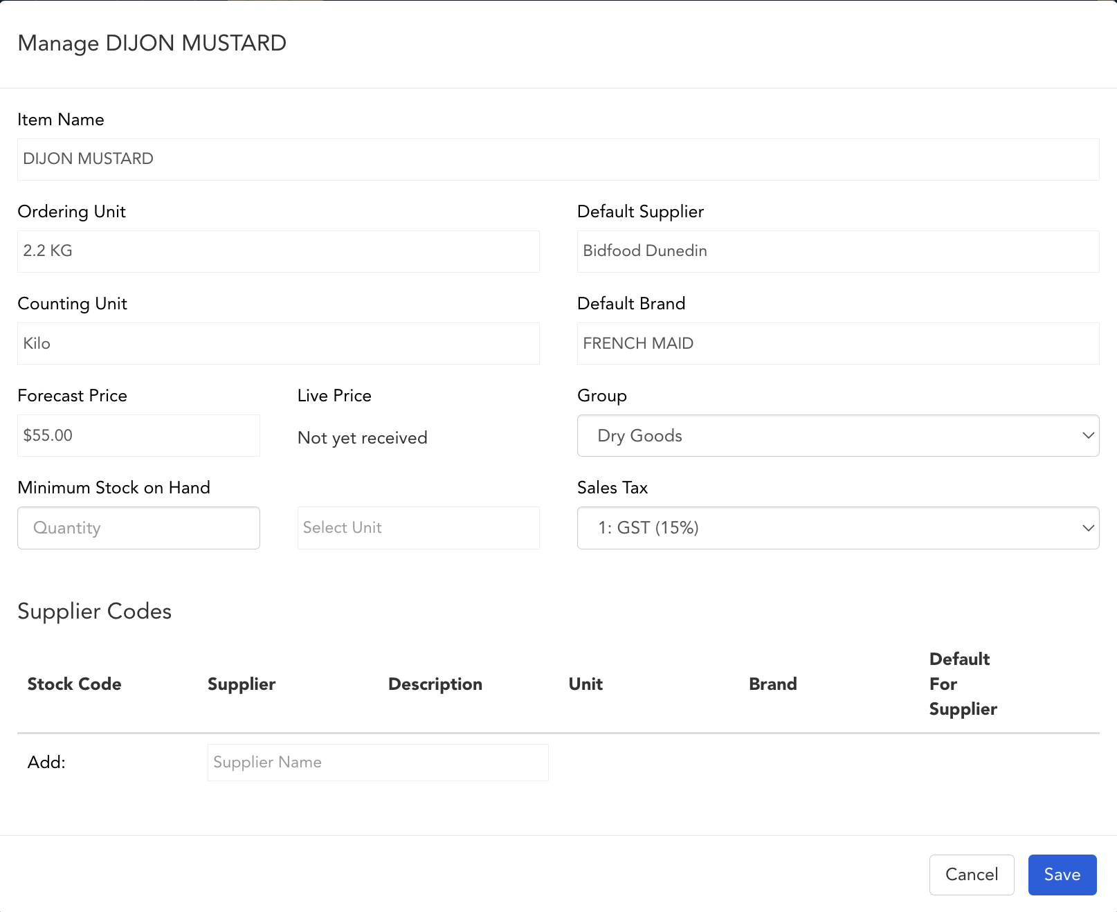 Stock item details popup editor in Loaded