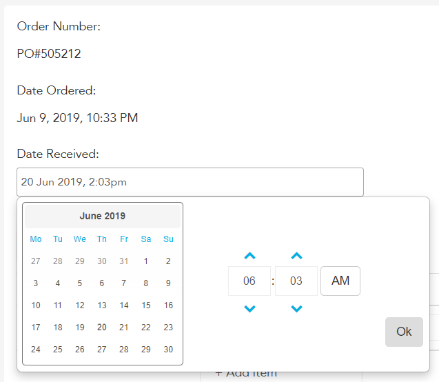 Entering the date received and date invoiced on a purchase order in Loaded