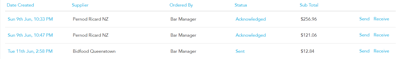Receive button on an outstanding purchase order in Loaded