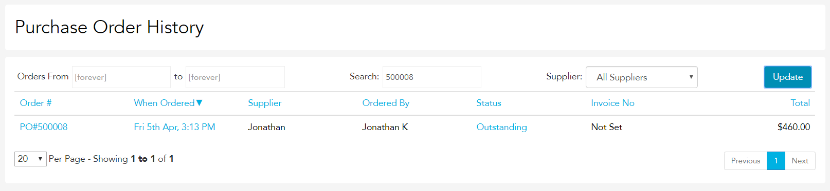 Searching Order History by order or invoice number in Loaded