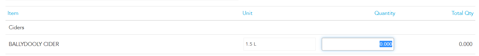 Entering total count data for each stock item in a Loaded stocktake