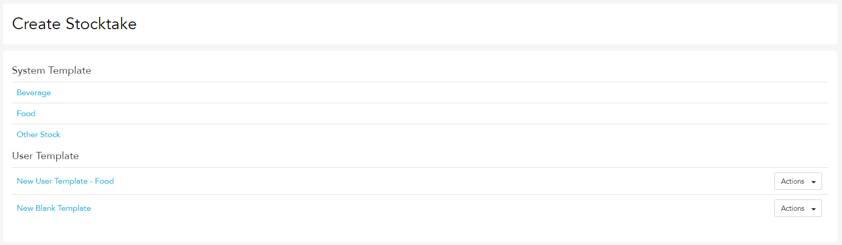 Creating a new stocktake and choosing a template in Loaded