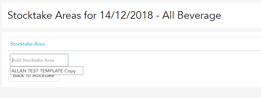 Adding a stocktake area to a stocktake in Loaded