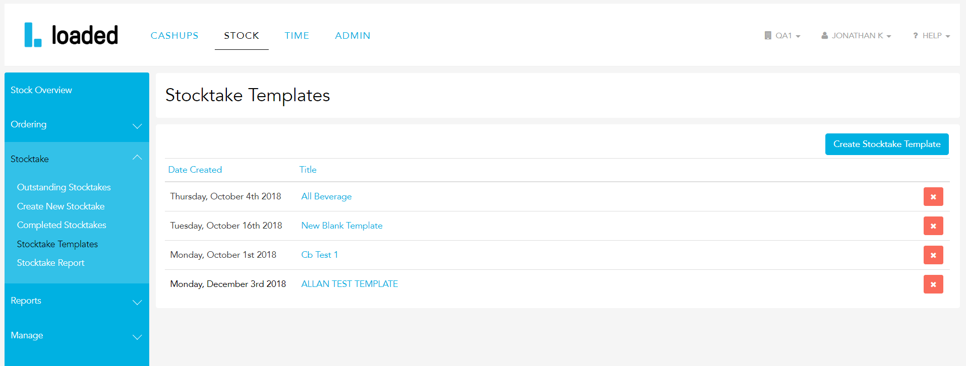 Creating a new stocktake template in Loaded