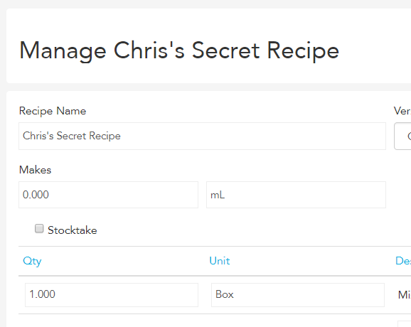 Ticking the Stocktake box within a recipe in Loaded