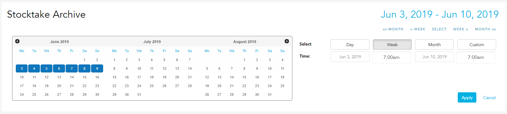Using date navigation to find a completed stocktake in Loaded