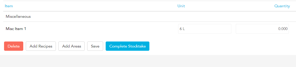 Adding a recipe to a stocktake via the Add Recipe button in Loaded