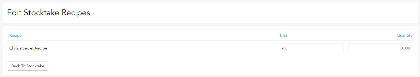 Entering the amount of a recipe counted, adding ingredients to a stocktake in Loaded