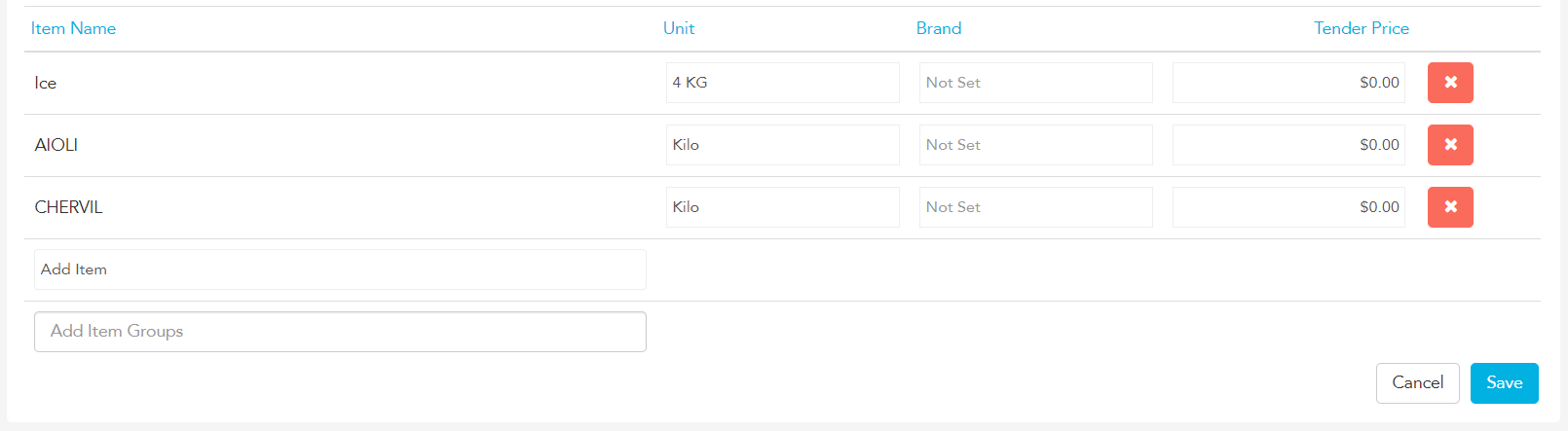 Updating unit or brand details for an item in a supplier tender in Loaded