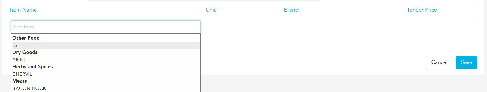 Adding an individual item to a supplier tender in Loaded