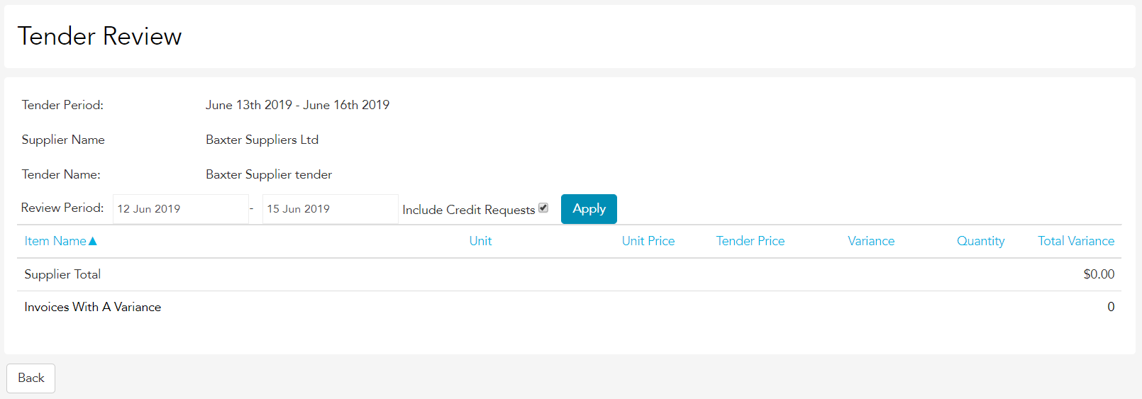 Setting the review period dates when reviewing a supplier tender in Loaded