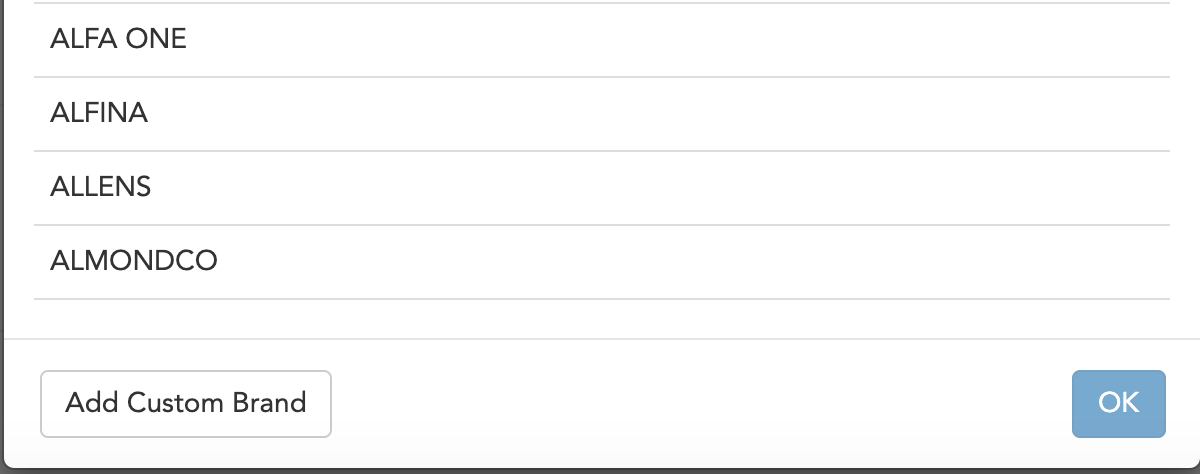 Clicking Add Custom Brand on a purchase order template