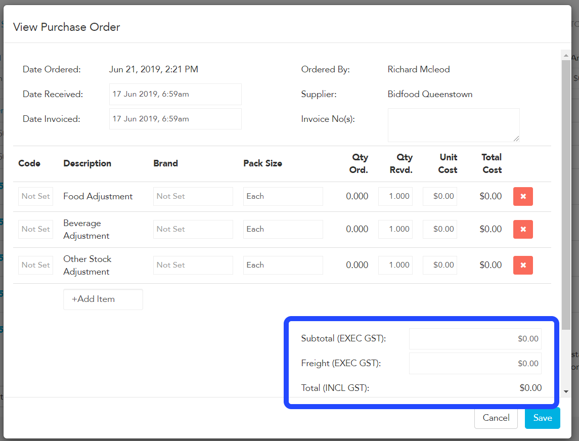 Checking the adjustment total matches before saving