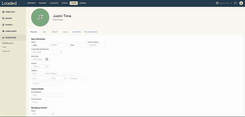 Creating a leave request from a staff profile