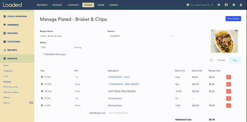 Saving a recipe correction in Loaded