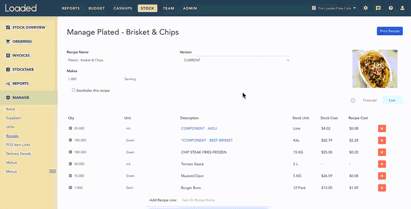Saving a recipe as a new version in Loaded