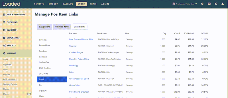 Editing a POS Item Link from Stock Manage