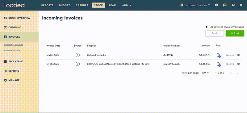 Adding a stock item via an incoming invoice in Loaded