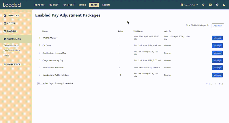 Enabling a managed On Cost package in Loaded