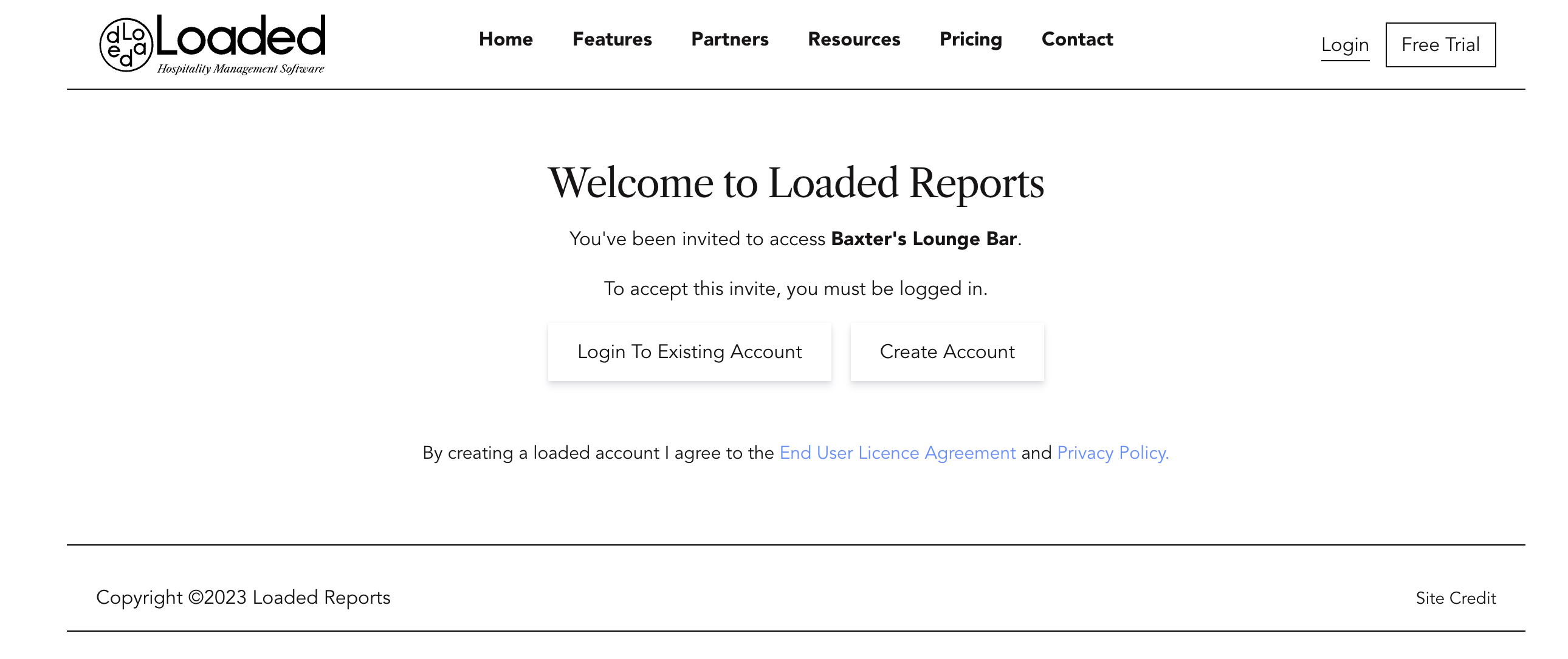 Login to existing account option when accepting a Loaded invite