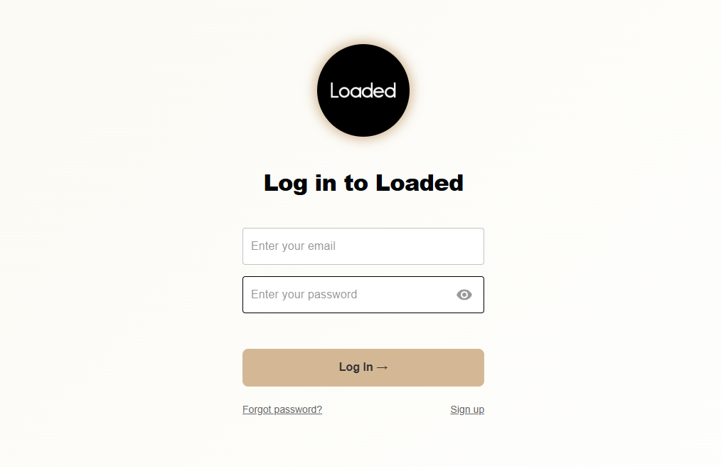 Loaded login screen