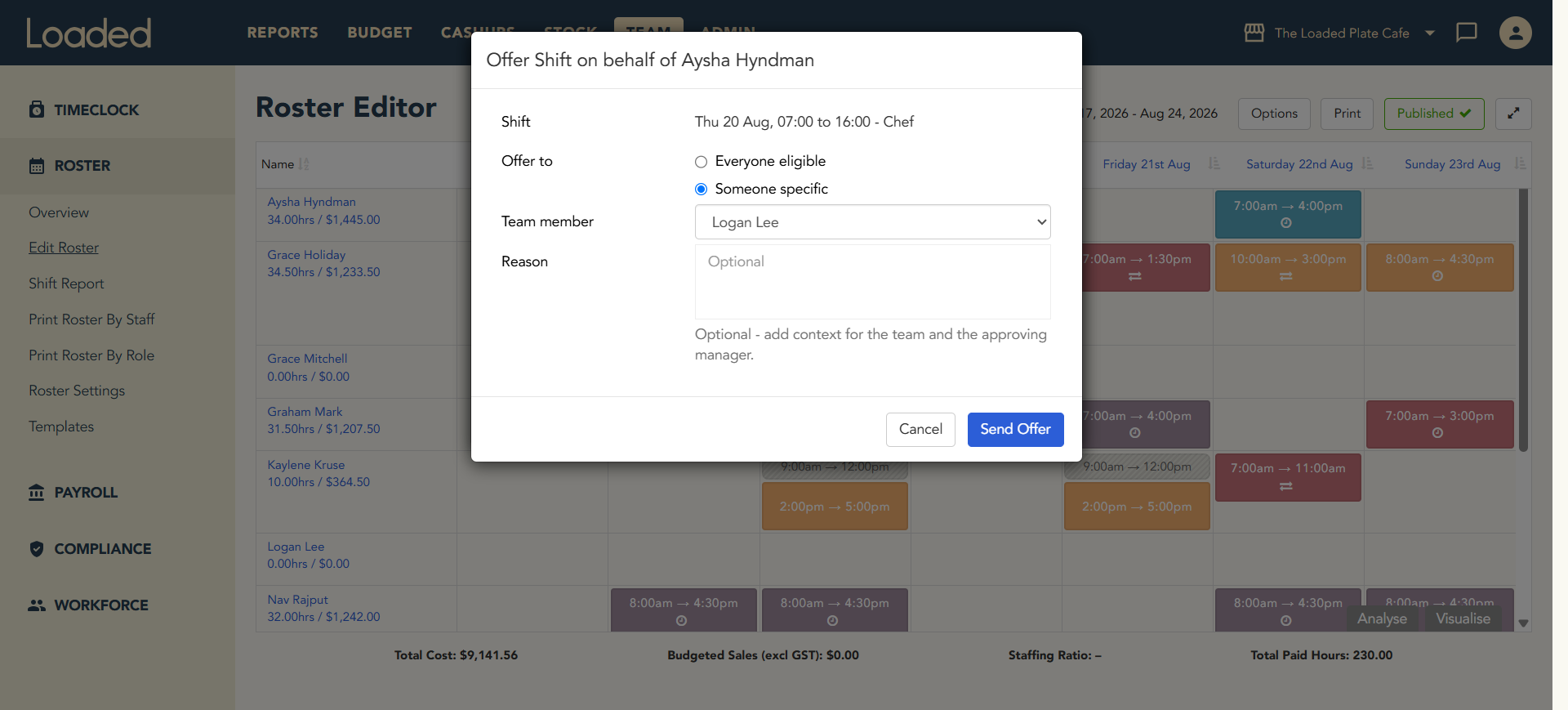 Offer Shift option in the Roster Editor