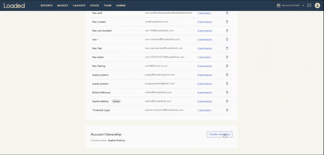 Transferring ownership of a venue from the Manage users page