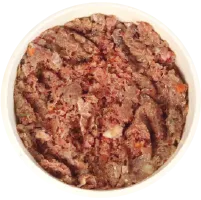 Bowl with 100% raw dog food.