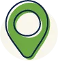Green map marker icon with white center representing location.