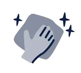 Hand wiping counter with cloth surrounded by sparkles icon