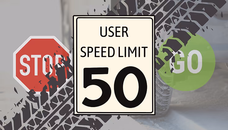User speed limit sign set to 50. Stop sign and go signal with tire skid mark. | B2B SaaS Pricing | Pricing I/O