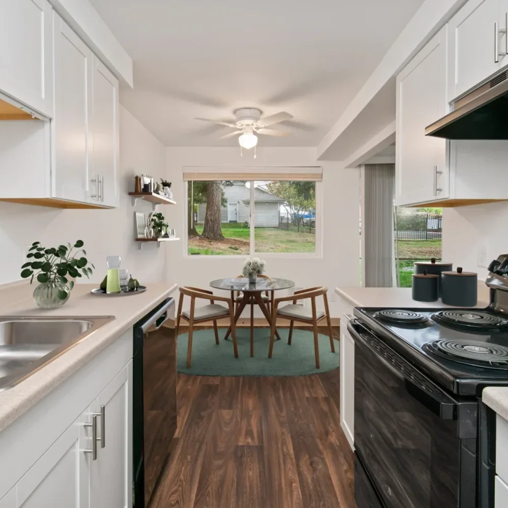 Kitchen with white cabinets