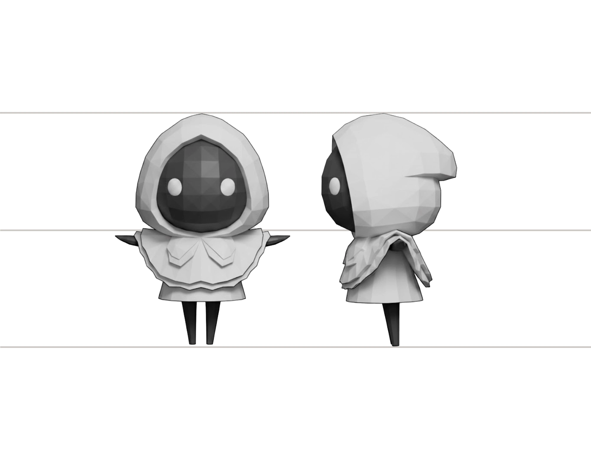 Prairie companion 3D low-poly character turnaround